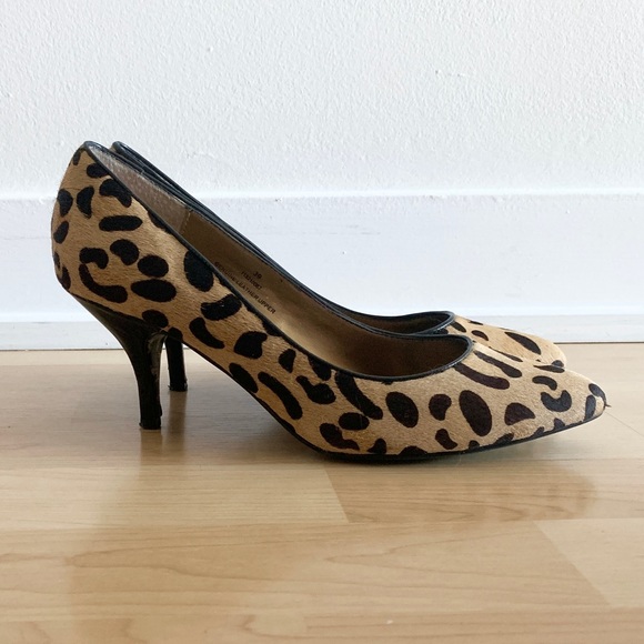 David Dixon Leopard Pony Fur Leather Mid Heel Shoes - Picture 2 of 7